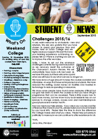 Sutton College Student Newsletter September 2015