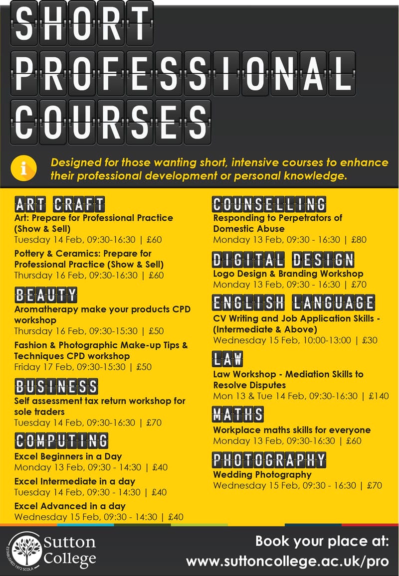Short professional courses at Sutton College